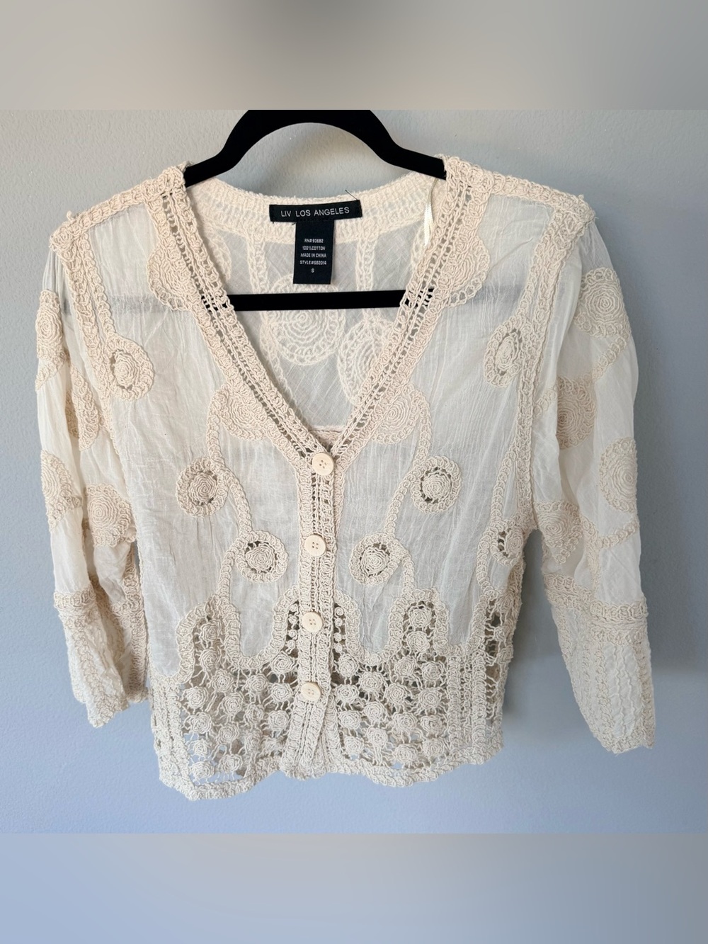 Liv Los Angeles Cream Crochet Croquette Blouse • Small • Cottagecore Garden • 3/